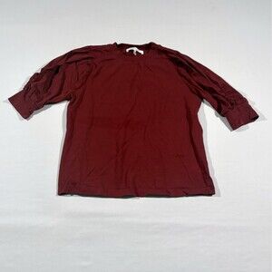 FRAME Frankie Puff Sleeve Ruched T-Shirt Red OXBLOOD Cotton Crew Sz XS FLAWS